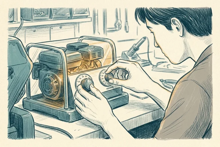 Careful hands adjusting a few calibrated dials on a glowing protective engine to a balanced middle setting.